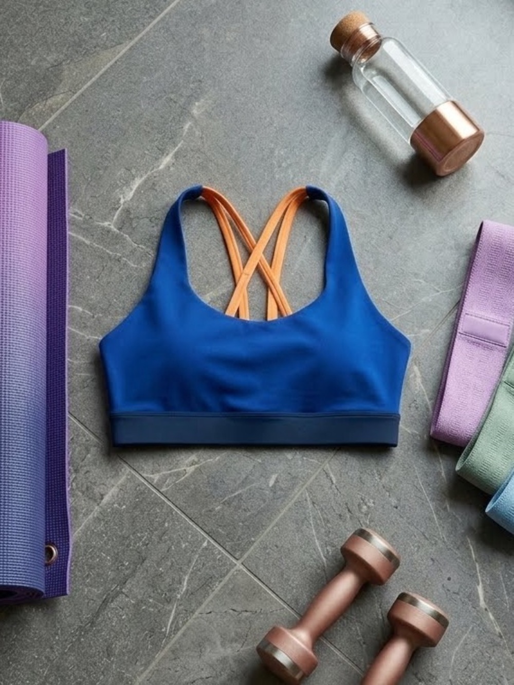 ZYIA Light and Tight Sports Bra - Royal Blue & Neon Orange - Size S